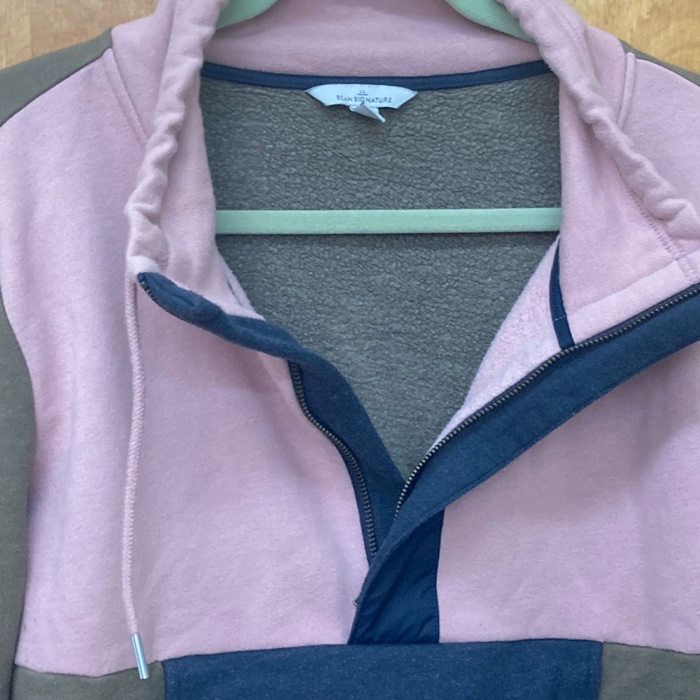 L.L. Bean signature Women's Signature Colorblock Sweater - Pink, Olive, and Navy - Picture 3 of 6